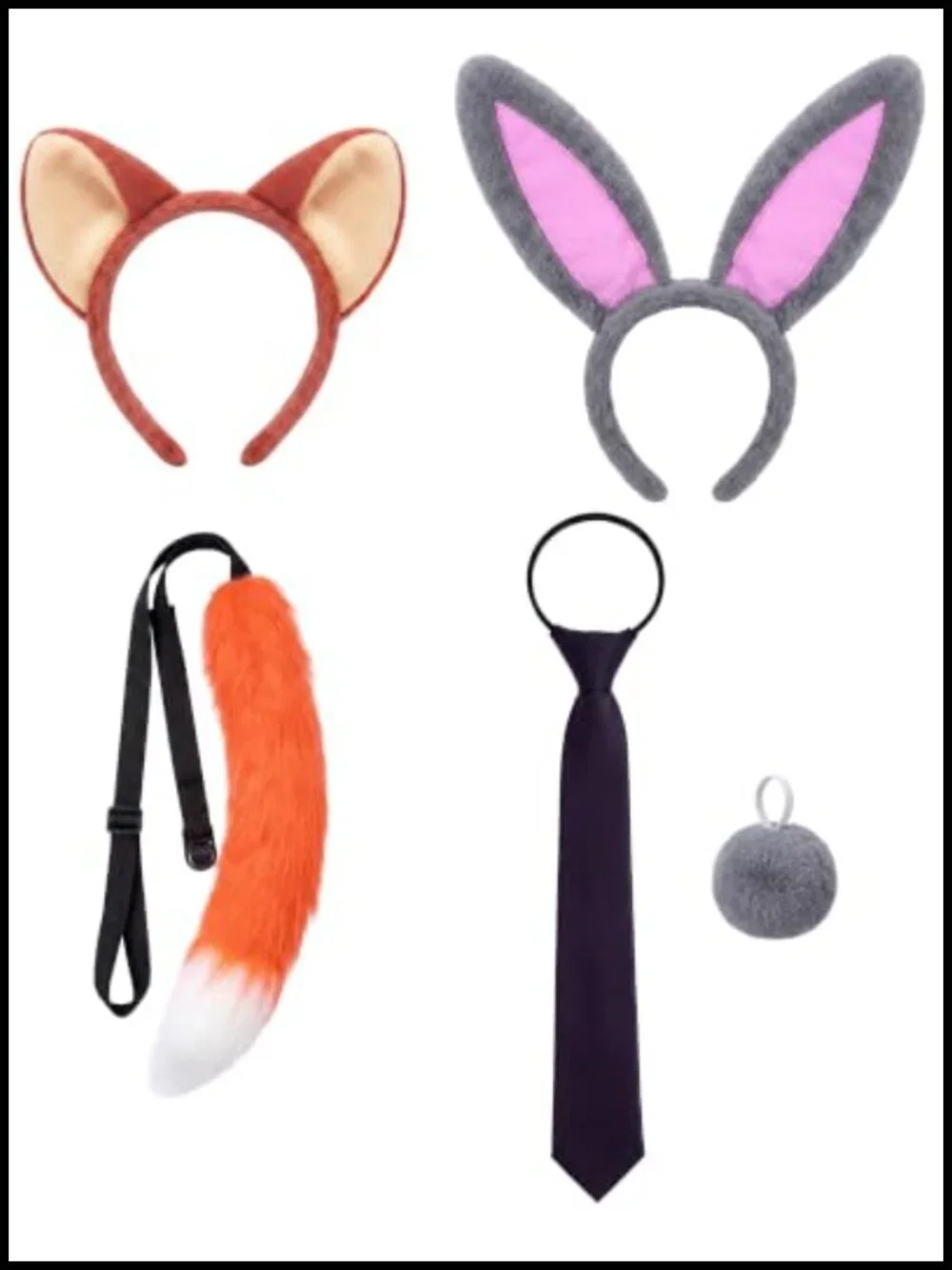 Halloween Couple Costume Set Rabbit & Fox Headbands Tails Tie Cosplay
